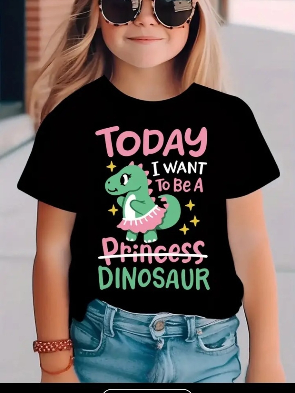 Girls Black 'Today I Want to Be a Dinosaur' Graphic Tee